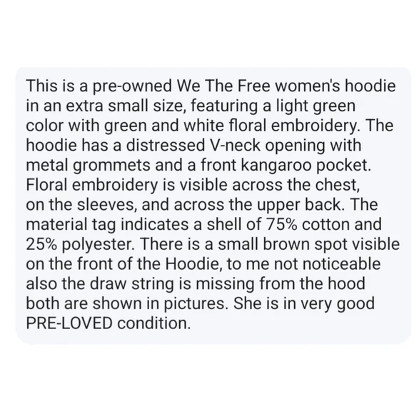 We The Free Free People Made Ombre' Floral Embroidered Hoodie XS - Picture 15 of 15